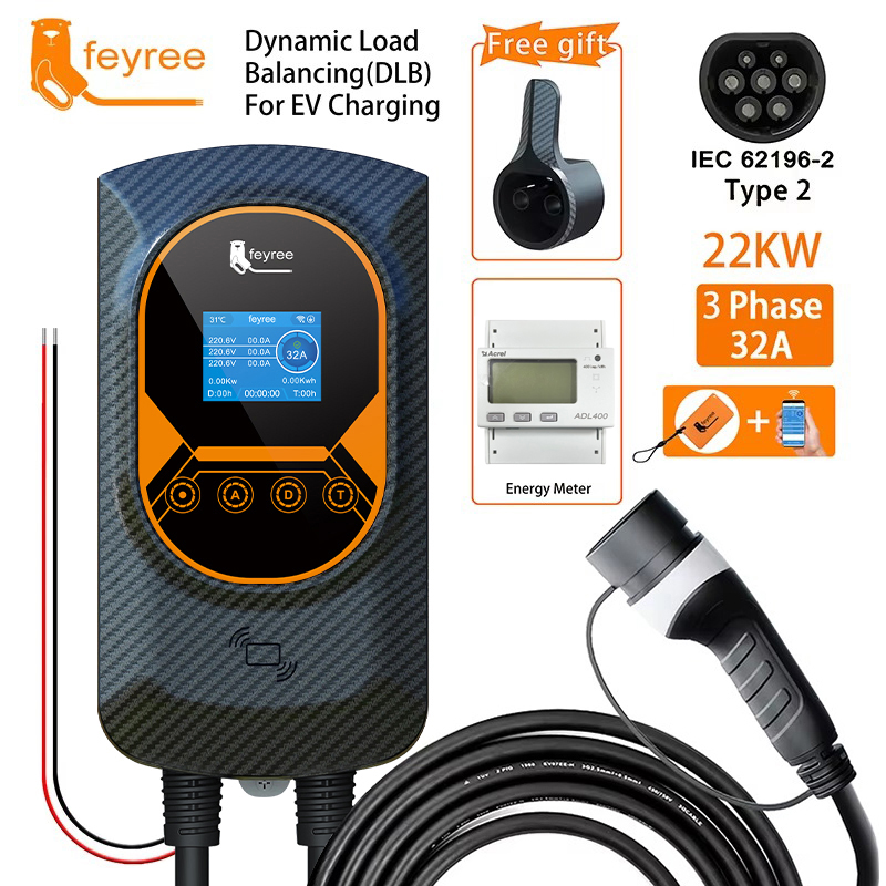 Feyree EV Laadstation 32A Elektrische Voertuig Autolader EVSE Wallbox Wallmount 7.6/11/22kW Type2 Kabel IEC62196 APP Controle