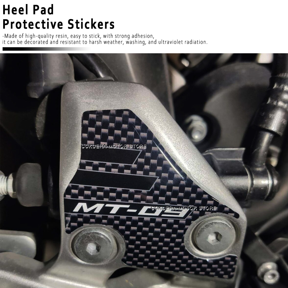 For YAMAHA MT09 MT 09 2017-2020 Motorcycle Accessories 3D Resin Sticker Guards Heel Pad Protective Sticker