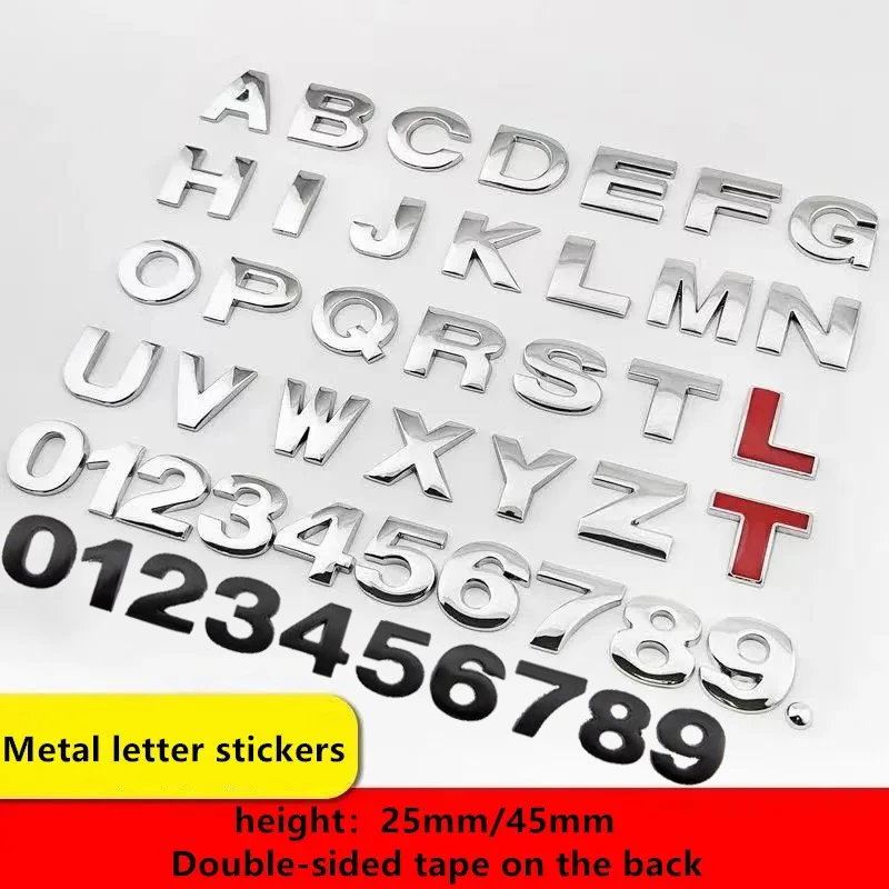 3D Metal DIY letras alfabeto emblema números etiquetado en inglés logotipo del maletero del coche pegatina Digital insignia accesorios motocicleta