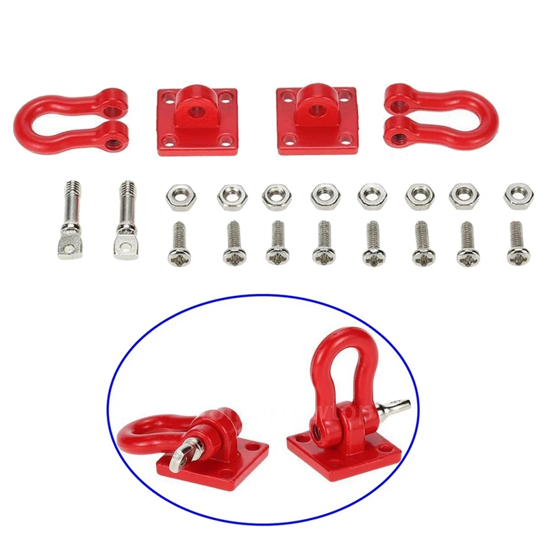 2 Chiếc Kim Loại Leo Núi Kéo Kéo Móc Móc Khóa, bộ Tời Xiềng Xích Phụ Kiện 1/10 RC Xe Bánh Xích Xe Tải D90 SCX10 Đỏ Đen