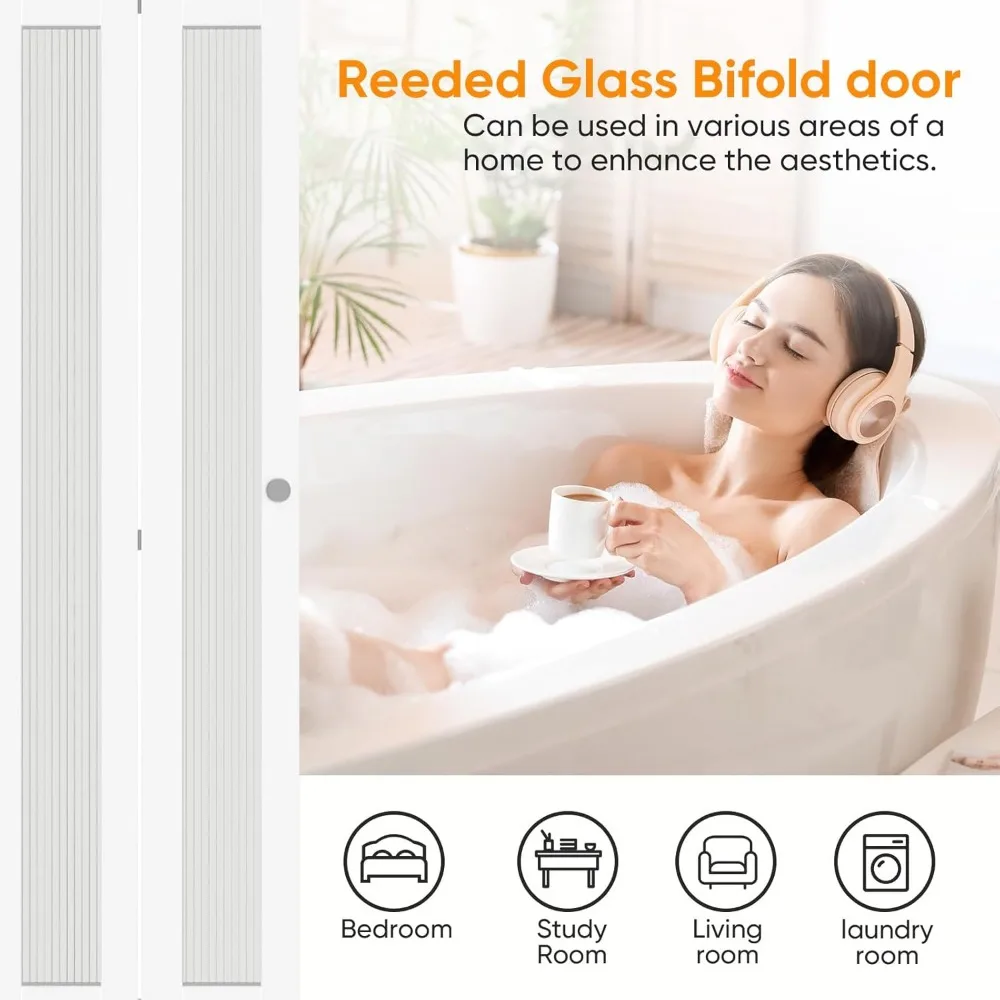 Folding Door, Closet Doors with Hardware Kits for 48" (Double 24") X 80" Double Panel Bi-Fold Doors