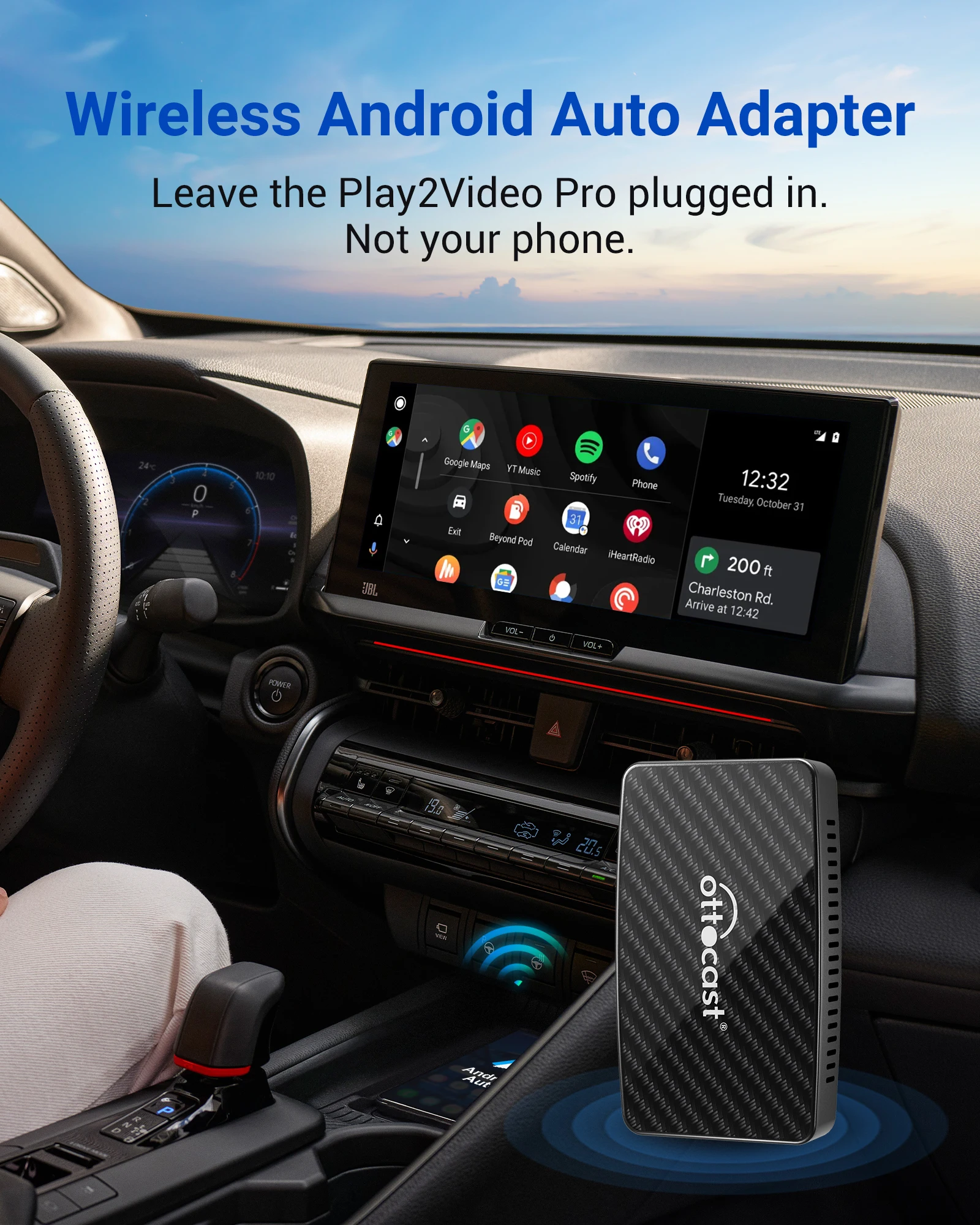 Otocast play2video pro sem fio carplay android adaptador automático construído em youtube netflix iptv tiktokcar acessórios para kia toyota