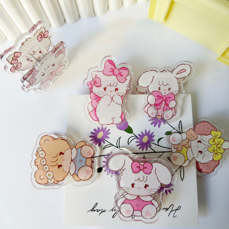 6 Stück niedliche Cartoon-Kätzchen-Clips, Acryl, transparent, Memo-Büroklammer, Tagebuch, Sammelalbum, dekoratives Zubehör, Schulbriefpapier