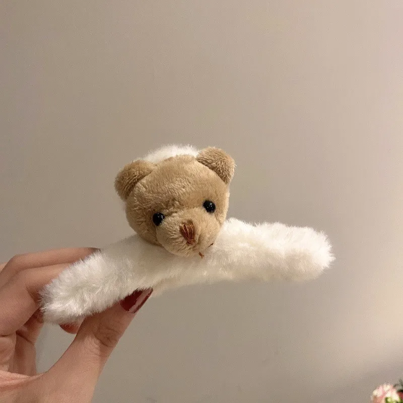 Pinzas para el cabello de piel sintética suave y cruzada grande de Color sólido, pinzas para el pelo de oso de peluche de dibujos animados divertidos y bonitos, Clips de tiburón, accesorios para la cabeza para Otoño e Invierno
