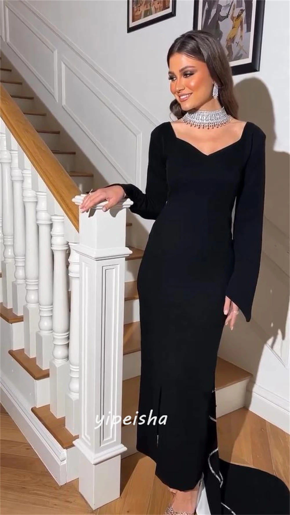 Customized Jiayigong  Simple Modern Style Formal Evening Square Collar A-line Beadings Bespoke Occasion Dresses