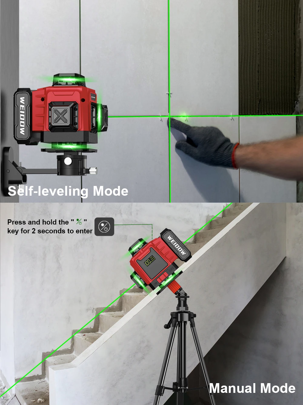 WEIDDW 16 Lines Professional Laser Level Horizontal Vertical Green Laser Automatic 360°Self-Leveling Nivel Laser Building Tools