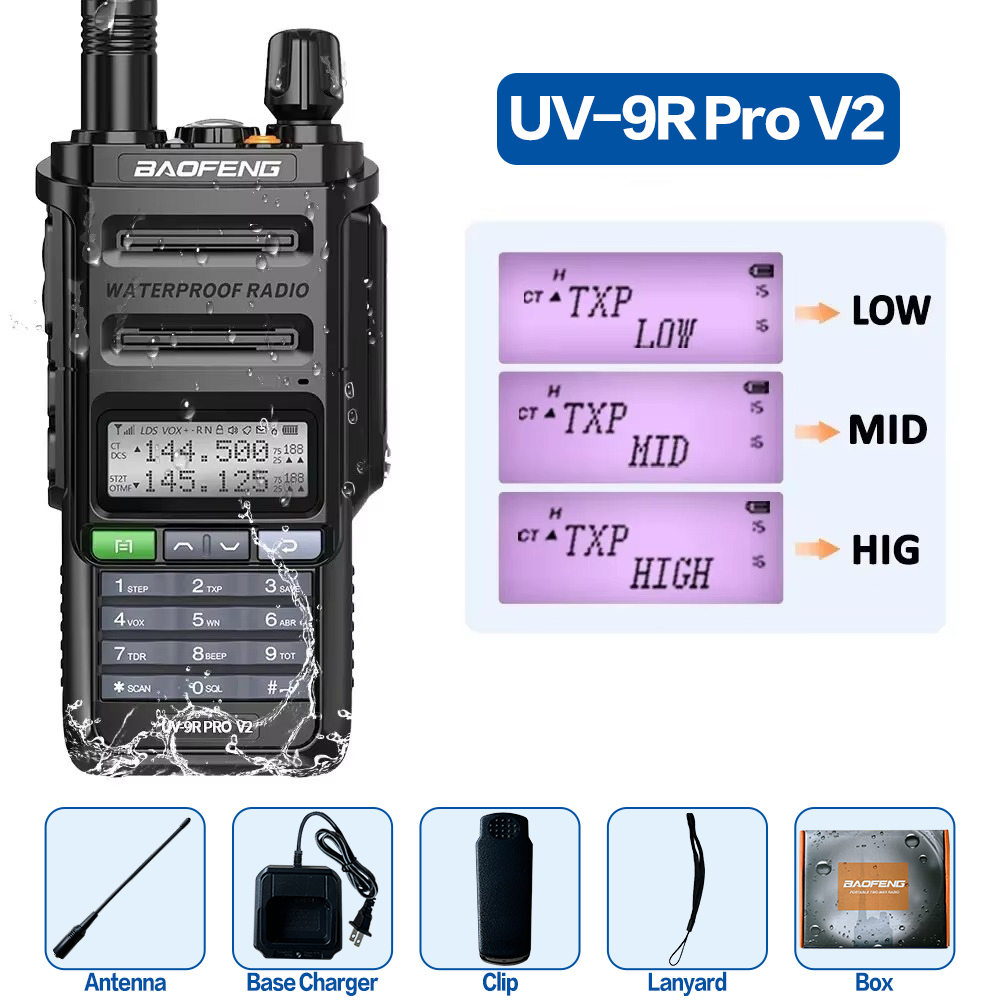 UV 9R Pro V2 Baofeng IP68 Waterproof Walkie Talkie Tri-Power Type-C Charger Dual Band Ham CB Radio Two Way Radio of UV 9R Plus