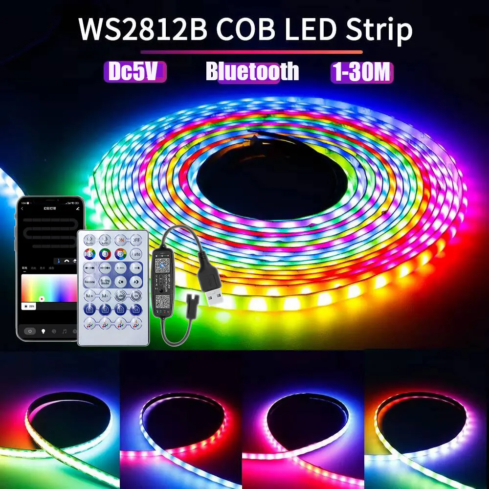 Tira de luces Led Ws2812B Rgbic, 5V, Usb, pared, hogar, controlador de tira de luz Rgb, aplicación, Control Bluetooth, 1-30M, cinta Flexible, diodo de lámpara