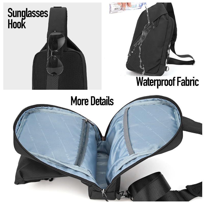 男性スリングバッグ防水、ブランド L&M メンズショルダーバッグ軽量、高品質チェストパケット、盗難防止クロスバックパック