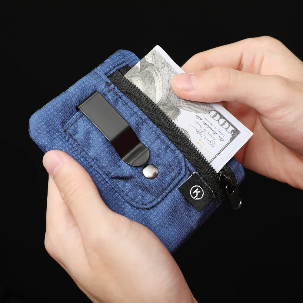 Mini monedero, bolsa de tela sencilla con cremallera y clip para cinturón, organizador de bolsa de dinero con bloqueo RFID no trenzado para efectivo y monedas
