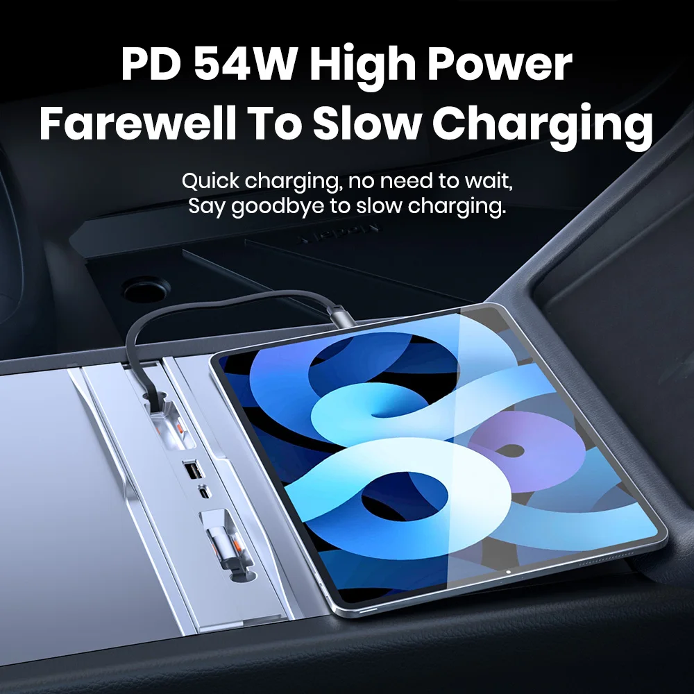 YZ For Tesla Model 3 Highland Model Y Juniper 2025 54W Quick Charger USB Shunt Hub Intelligent Docking Station Car Adapter Power