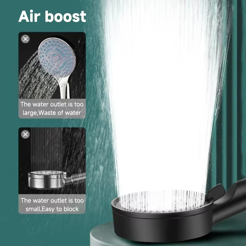 Black Booster Shower Head Adjustable High Pressure Water Massage Shower Head Home Handheld Sprayer Bathroom Supplies 5 Modes