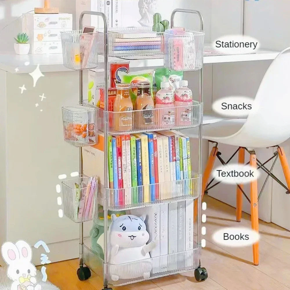 โปร่งใสชั้นเก็บรถเข็นอะคริลิคใส Rolling Cart แขวนตะกร้าห้องน้ําอะคริลิคแต่งหน้าชั้นวางหนังสือ