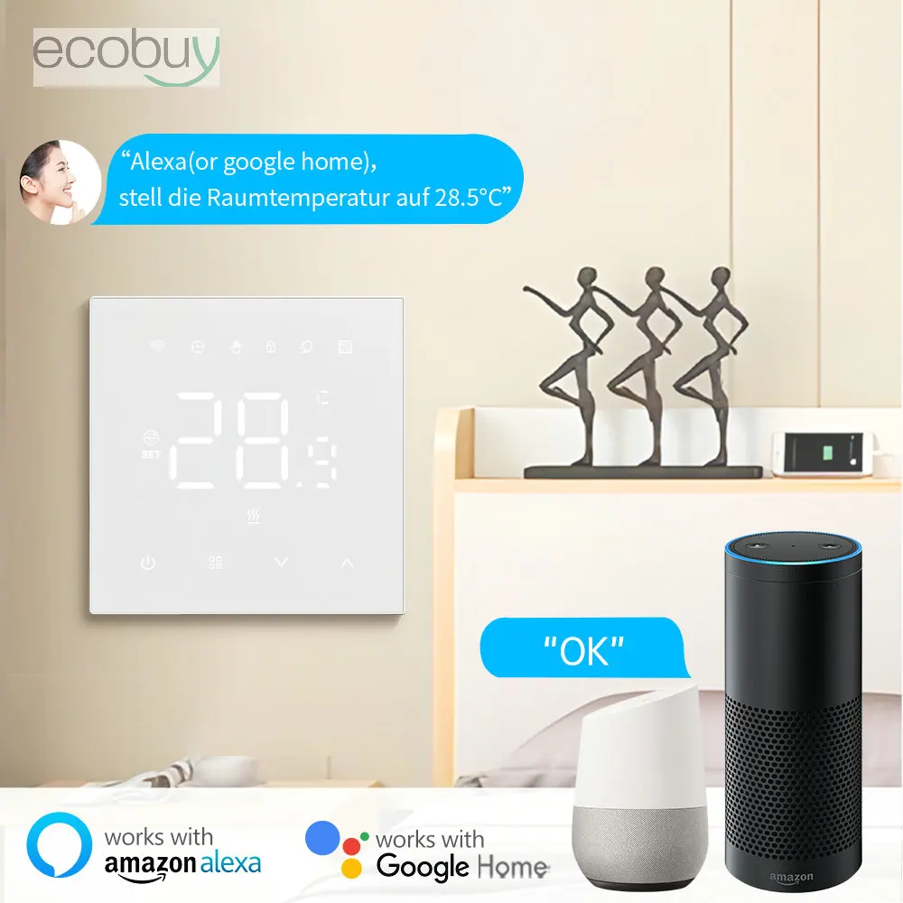Tuya เครื่องควบคุมอุณหภูมิ WiFi อัจฉริยะ, เครื่องทำน้ำร้อน220V ให้ความร้อนตั้งพื้นเครื่องควบคุมอุณหภูมิน้ำไฟฟ้า Google Home Alexa ALICE