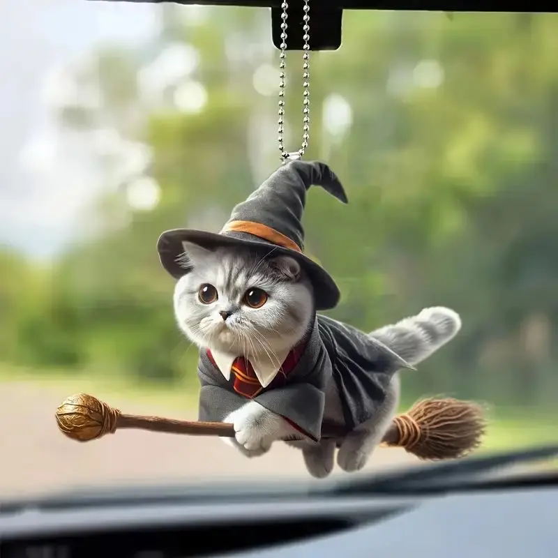 Cute Cat Shaped Acrylic Pendant for Backpack Car Home Decoration Creative Animal Theme Accessory