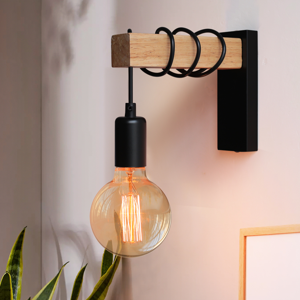 Parede a luz com função do interruptor, 110v/220v, retro, ferro e madeira, luz interna, lâmpada da cabeceira, sala de jantar