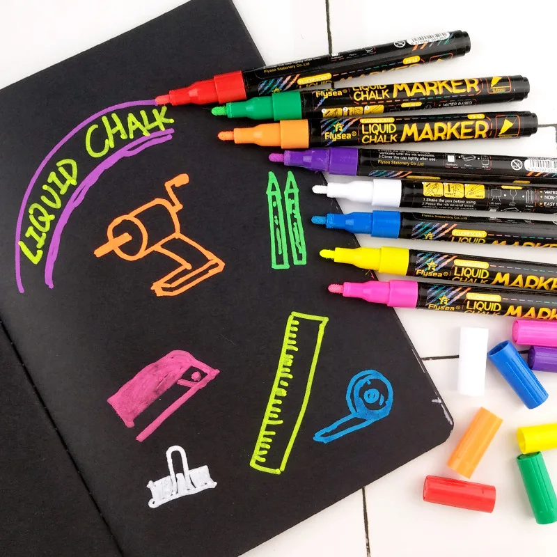 8 pcs Liquid Chalk Markers-ล้างทําความสะอาดได้ & Wet Erase Chalk Maker ปากกาสําหรับกระดานดําไวท์บอร์ดหลอดไฟกระจกหน้าต่าง Graffiti Art