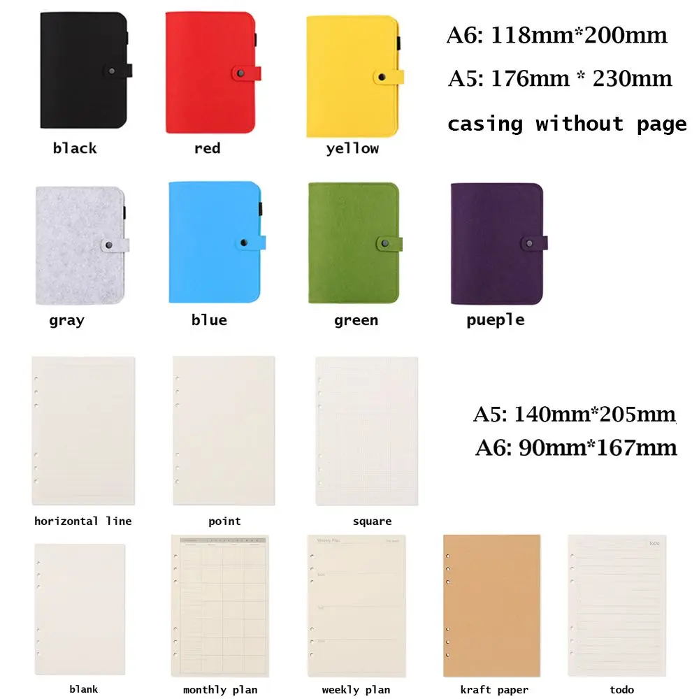 A5 A6 Portable Stationery Travel Diary Fashion Ring Binder Portable Diary Felt Shell Felt Notebook