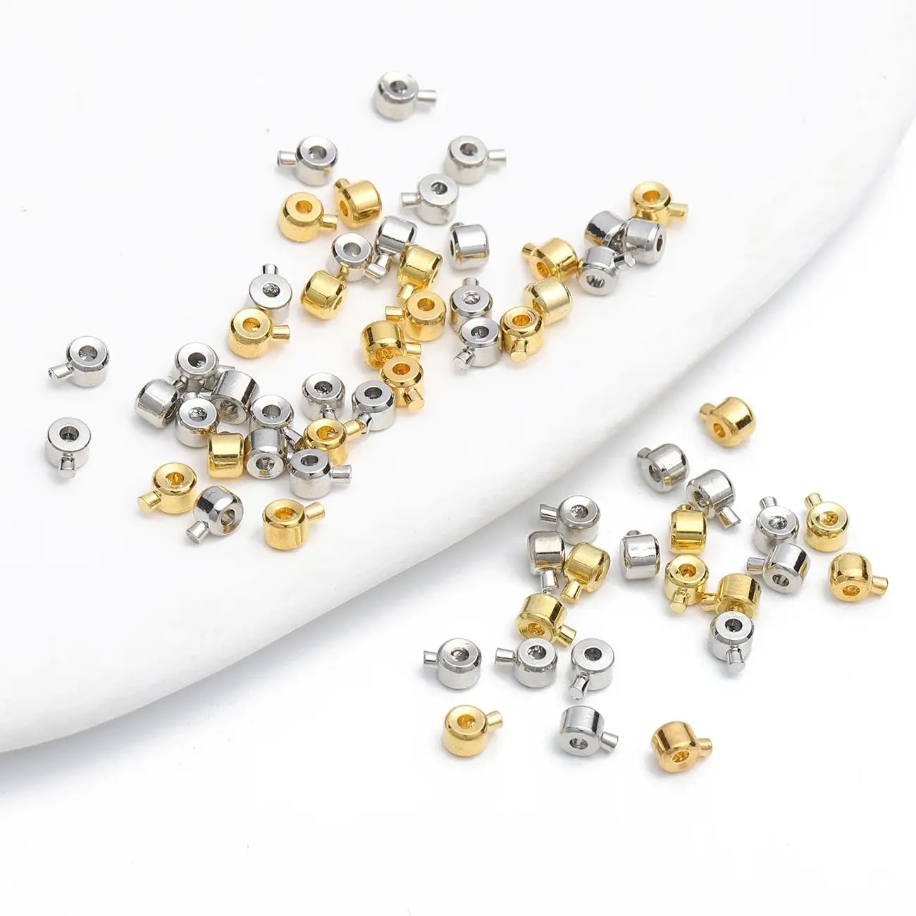10Pcs สแตนเลสสตีล Stopper Spacers ตําแหน่ง CRIMP End Septum คลิปสําหรับเครื่องประดับ DIY สร้อยคอสร้อยข้อมือ CONNECTOR