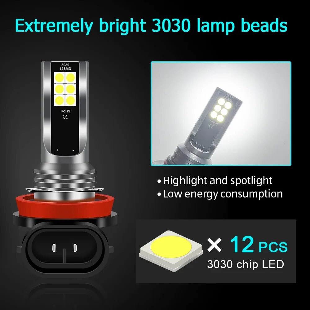 2 ชิ้น H8 H3 H7 H11 รถ 12 หลอดไฟ LED หมอก 9005 HB3 9006 HB4 6000 พันสีขาวสีเหลืองน้ําแข็งสีฟ้าหมอกอัตโนมัติโคมไฟ