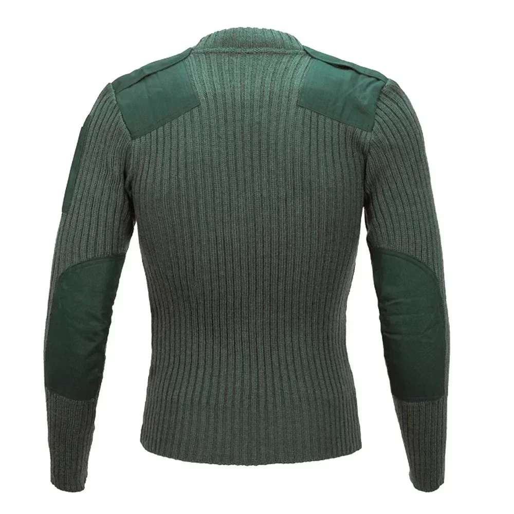 Camisola tática masculina camisa militar do exército britânico pulôver de malha inverno remendo de lã vintage verde o-pescoço malhas camisas frias