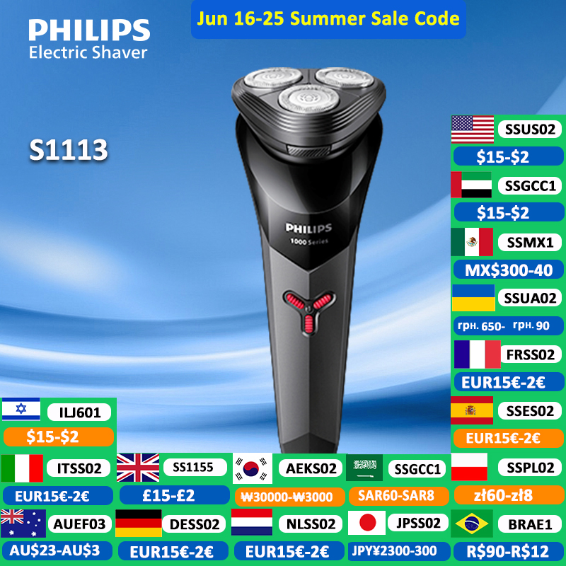 PHILIPS S1113 Elektrisch Scheerapparaat USB Charge Rvs PowerCut Blade Scheermes Triple Drijvende Hoofd Mannen Snel Scheren Baard Trimmer