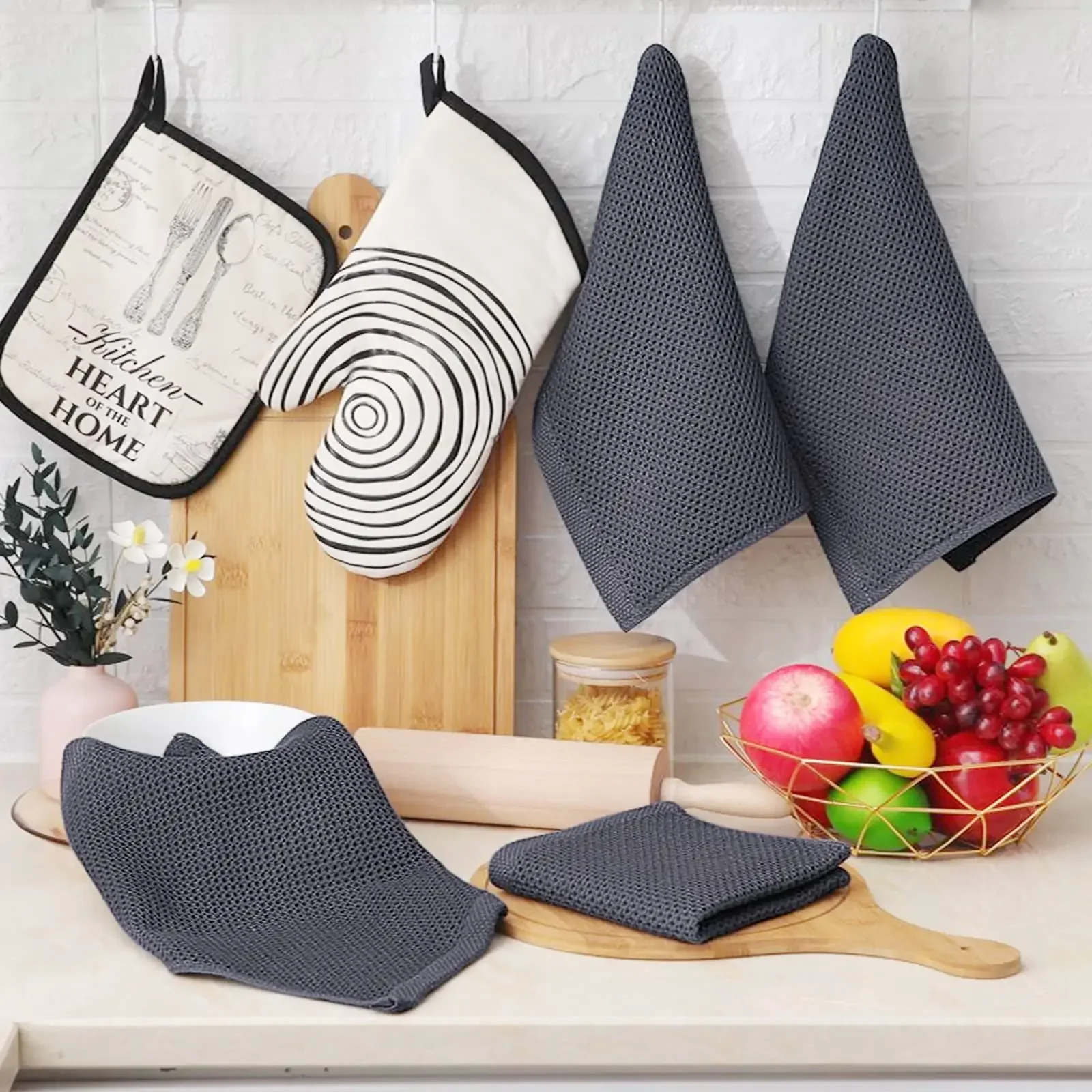 Panos de prato de cozinha 100% algodão com tecido waffle, toalhas de prato ultra macias e absorventes de secagem rápida, 12 x 12 polegadas, pacote com 6
