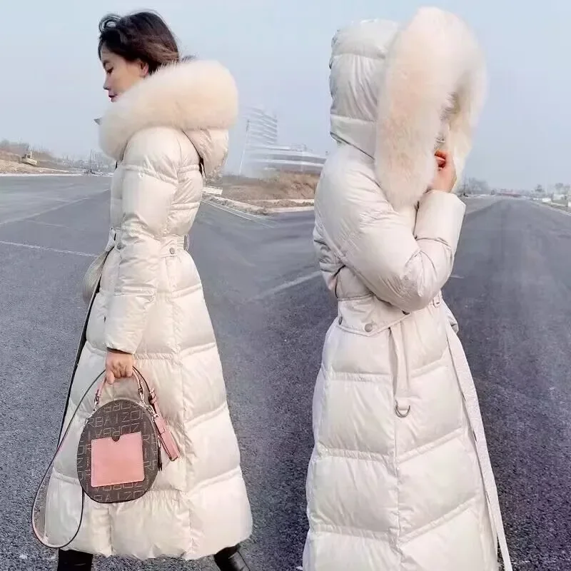 2023แฟชั่นผู้หญิงฤดูหนาวลงเสื้อFoxขนสัตว์หนาเป็ดสีขาวลงเสื้อWarm Slim Fit High Endผู้หญิงยุโรปยาวเสื้อ