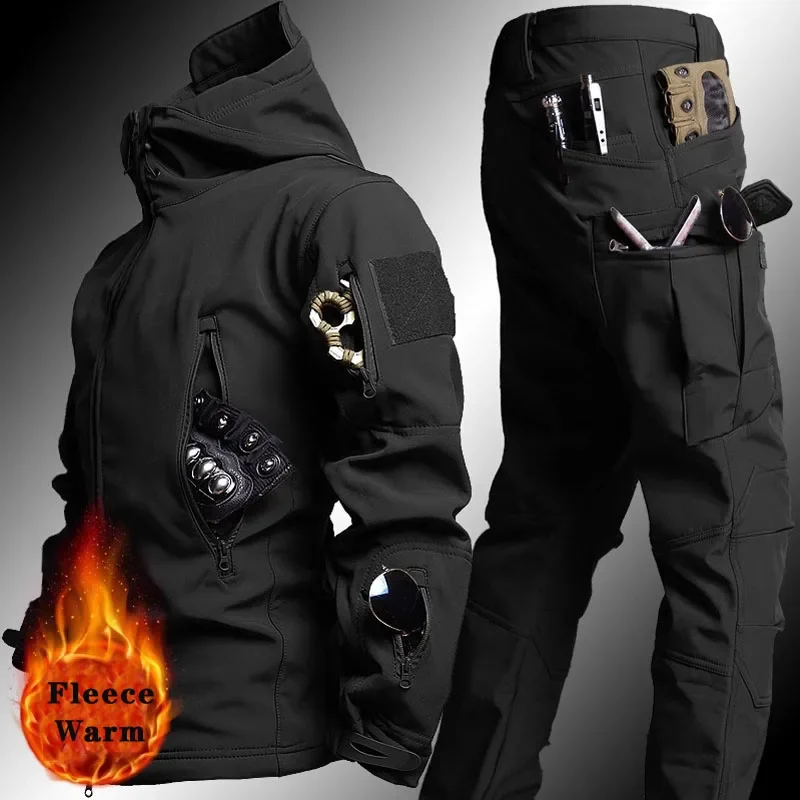 Conjuntos de combate militar táctico para hombre, chaquetas con capucha de concha suave, pantalones Cargo, trajes impermeables a prueba de viento al aire libre, múltiples bolsillos