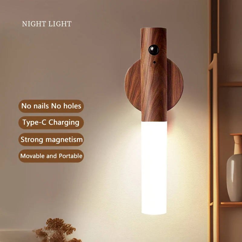 Luz LED nocturna, lámpara inteligente con detección de movimiento humano, carga USB, Sensor de movimiento inteligente, lámpara de pared, inducción de pared para el hogar y el baño