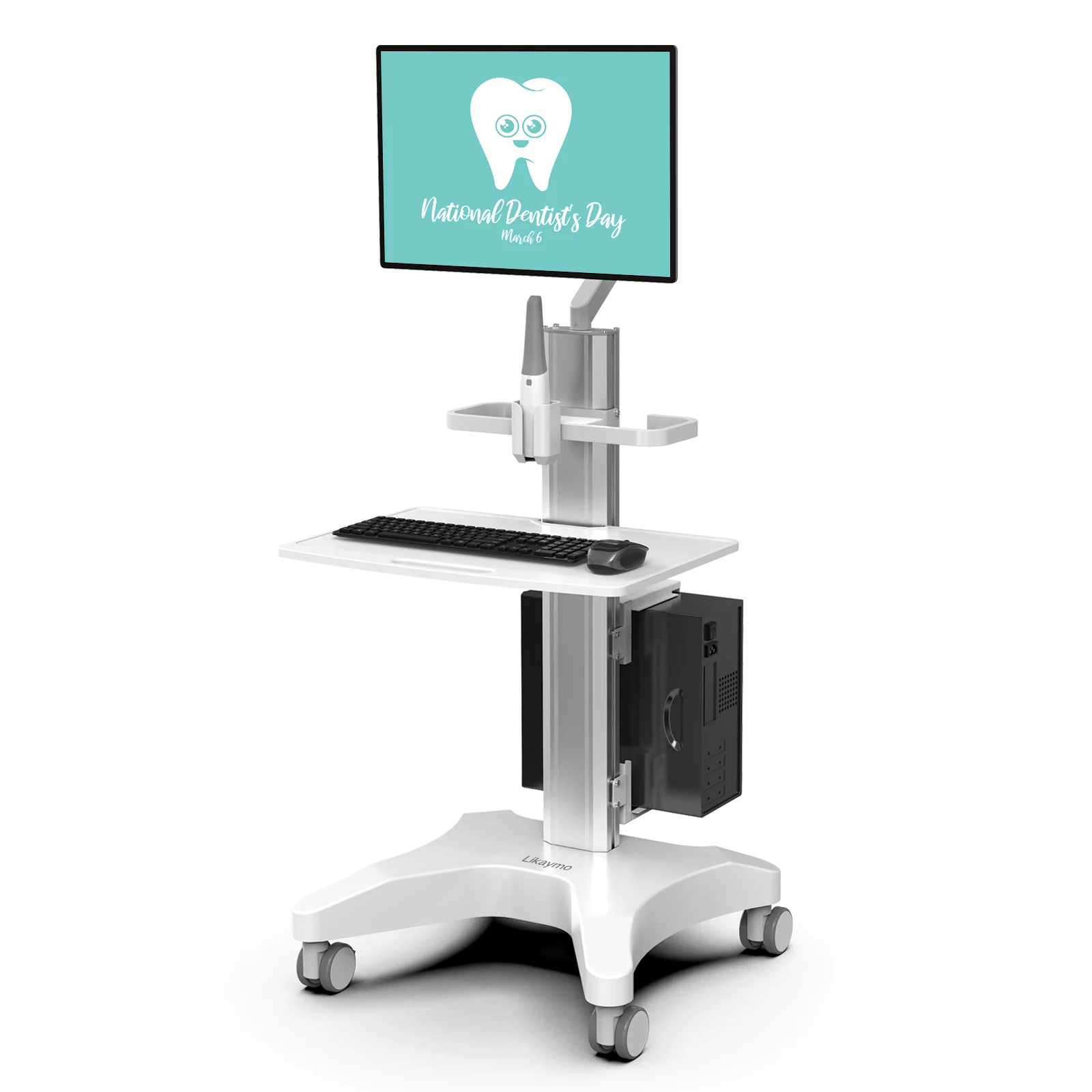 Carrinho médico com suporte para scanner oral, suporte para monitor, carrinho de clínica dentária com rodas para salão de beleza hospitalar (OC-1T)