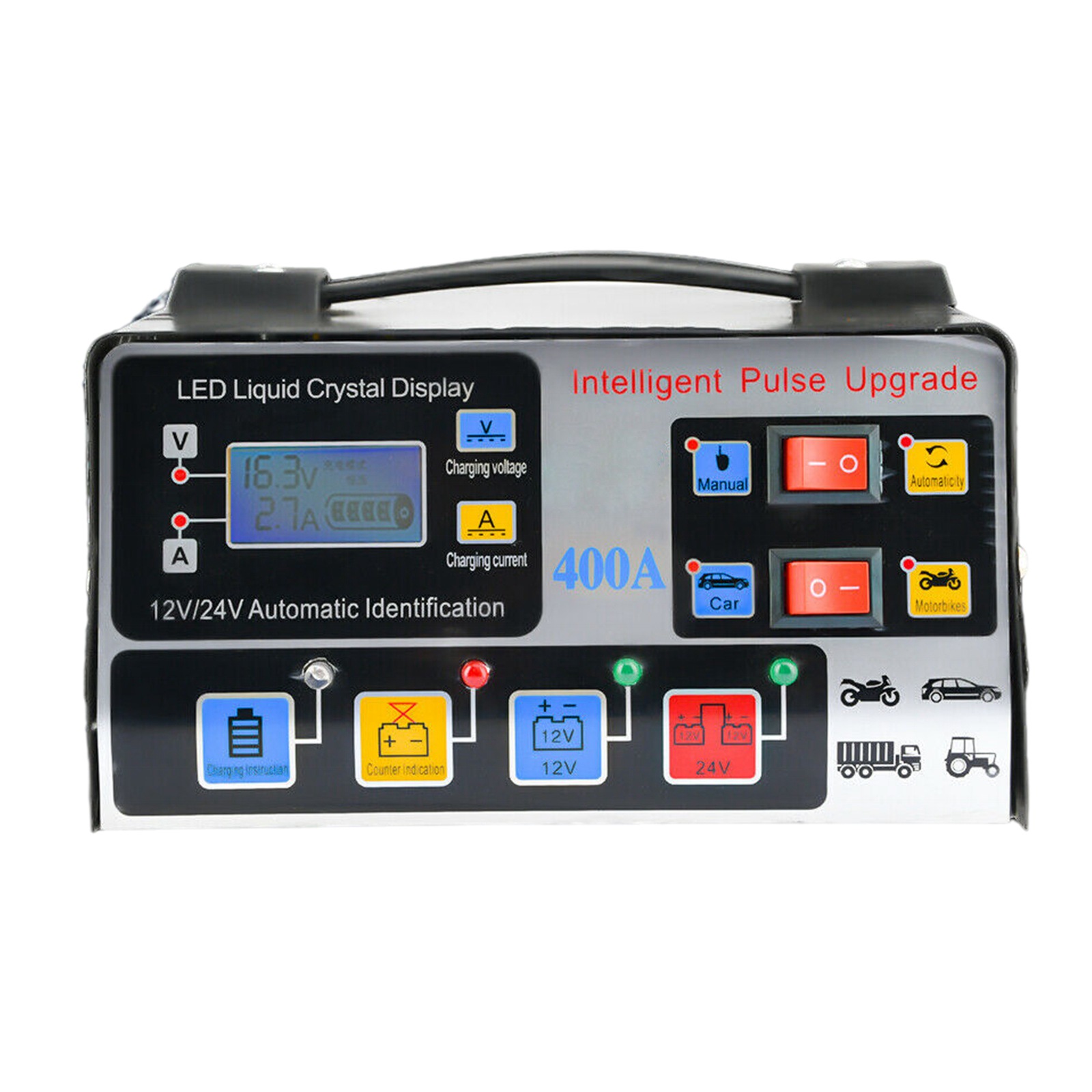 Cargador de batería de coche de Metal 12V24V 220W cargador de batería de coche completamente automático cargador de batería de reparación cargador rápido de alta potencia