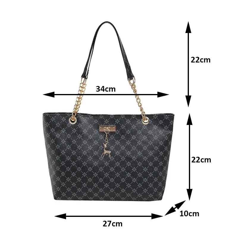 1 borsa da donna tote in pelle PU con texture borsa alla moda di grande capacità con borsa a tracolla con accessori pendenti