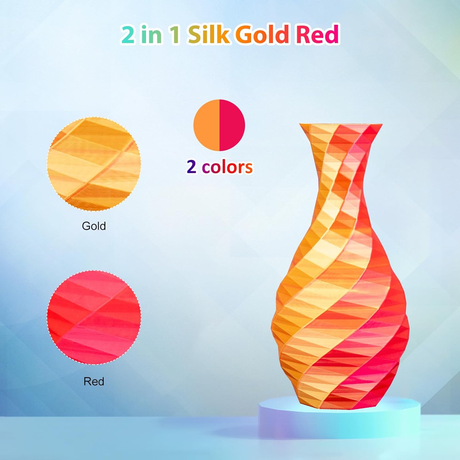 Filamento de impressora 3D multicolorido, filamento de impressão brilhante de seda PLA de 1,75 mm de cor dupla/tri, 250g (0,55 libras) cabe na maioria das impressoras 3D FDM