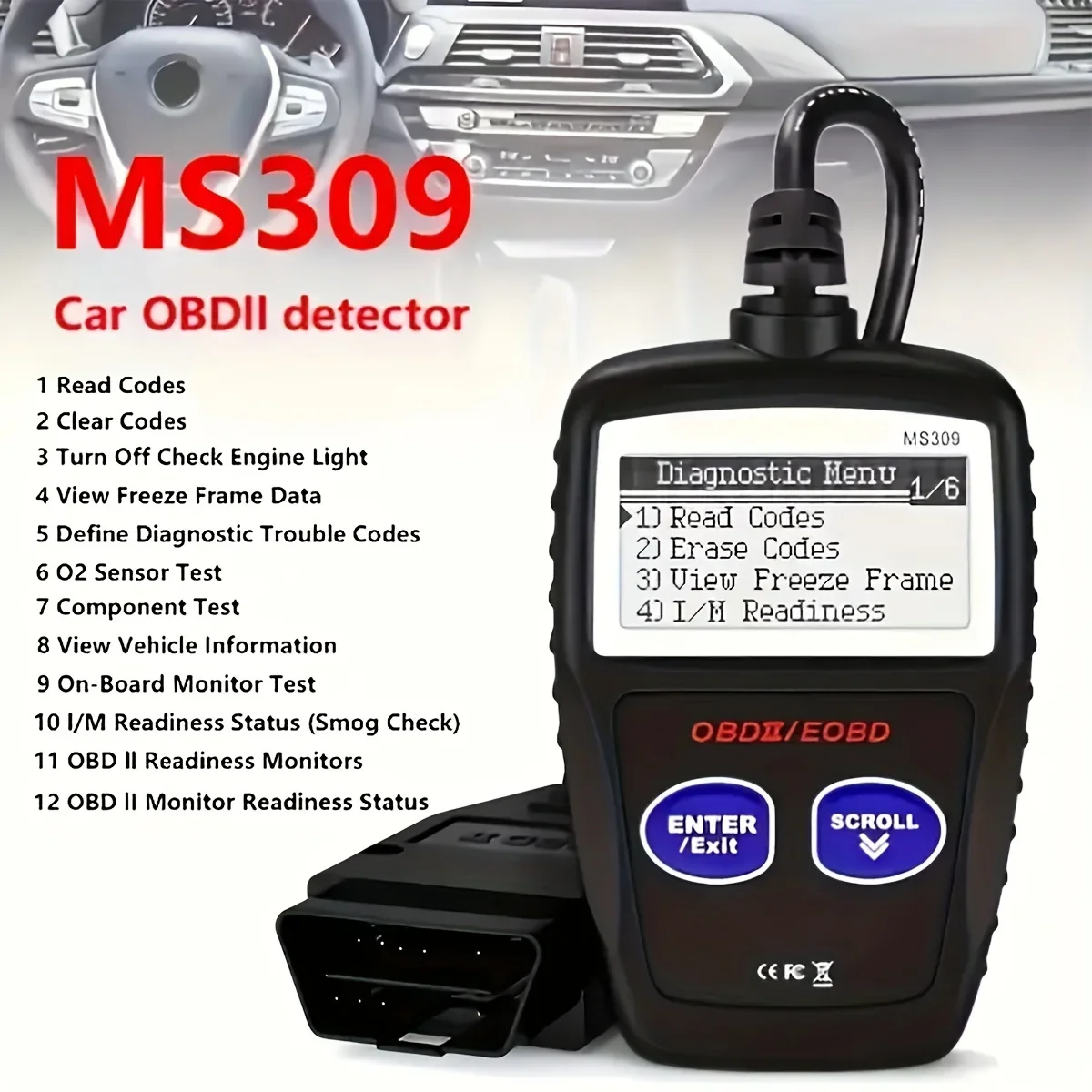 Ferramenta de diagnóstico de carro avançada plus-escáner de leitor de código de falhas ms309 obd2 obdii eobd atualizado com detecção de erro aprimorada