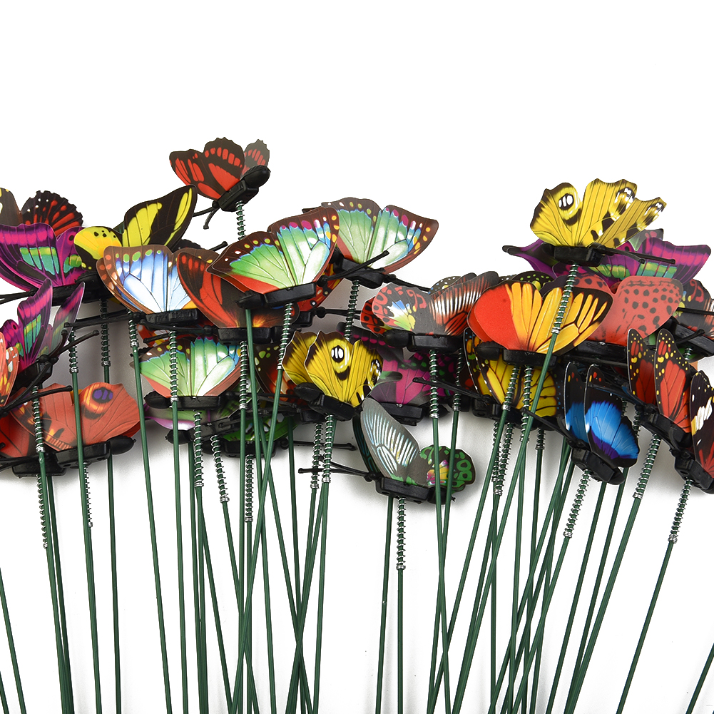 50 pçs estacas de borboletas simulação colorida borboletas jardim ao ar livre quintal planta flores pote primavera decoração do jardim 25*4cm