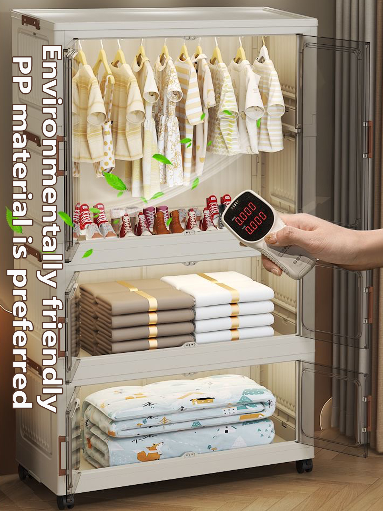 Multi-Functional Folding Storage Cabinet with Doors White/Black/Gray for Home Office Kitchen Bathroom Organizer