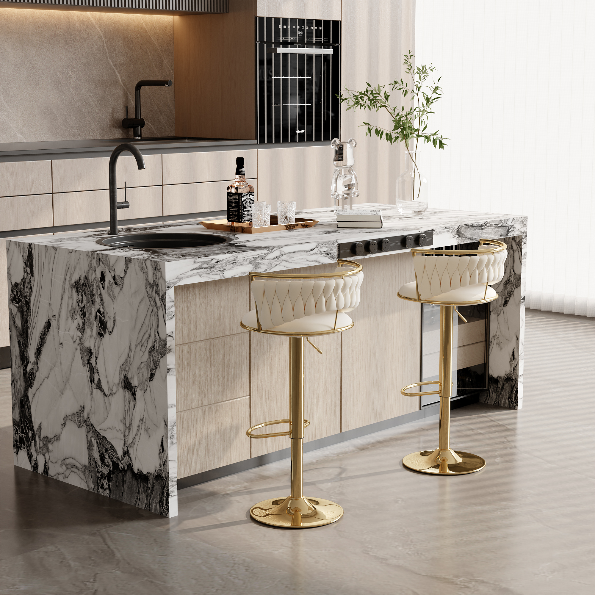 Taburetes de Bar de terciopelo giratorio 360 °, Juego de 2 sillas de mostrador ajustables con reposapiés para cocina, comedor, 2 unidades por juego