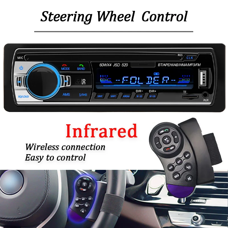 Sinovcle rádio do carro 1 din reprodutor estéreo bluetooth mp3 player 60wx4 rádio fm áudio estéreo música usb/sd com entrada aux no traço