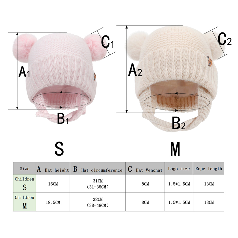Chapéu de inverno para bebês, à prova de vento, gorro fofo de malha com pompom, gorros para recém-nascidos, acessórios infantis quentes para uso ao ar livre de 0 a 2 anos