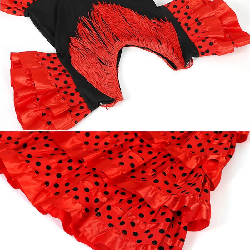 Vestido de baile tradicional español para niñas, vestido de lunares con borlas para Festival, falda clásica de estilo gitano Flamengo de cuatro colores para niños