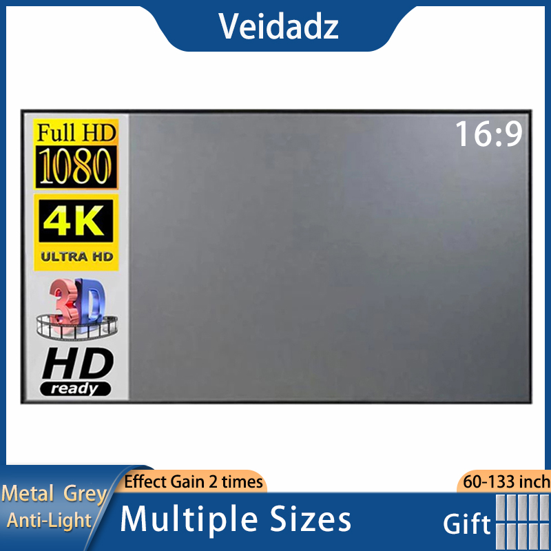 VEIDADZ Màn Hình Máy Chiếu 60 72 84 100 106 120 Inch 16:9 Màu Xám Phản Quang Vải Màn Chiếu Di Động Cho Gia Đình