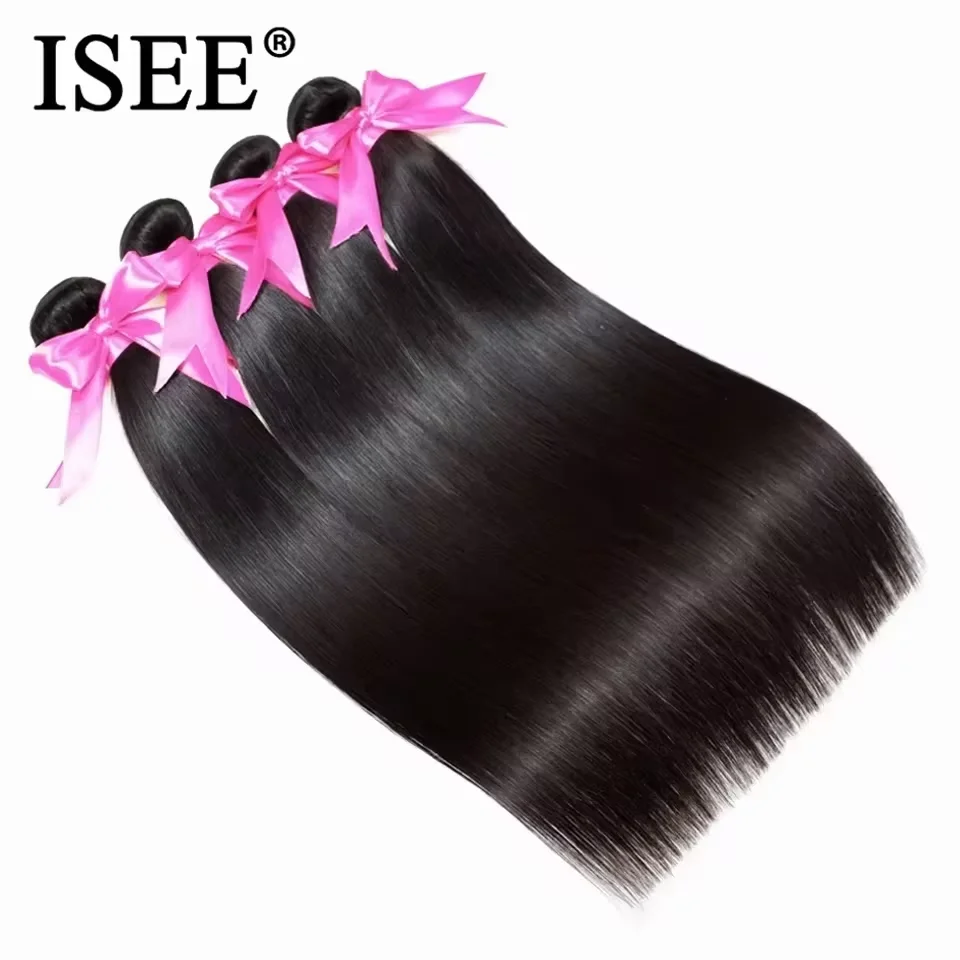 Cabelo liso brasileiro tece pacotes de cabelo cru 100% feixes de cabelo humano extensão de cabelo reto cor natural 1 pacote cabelo isee