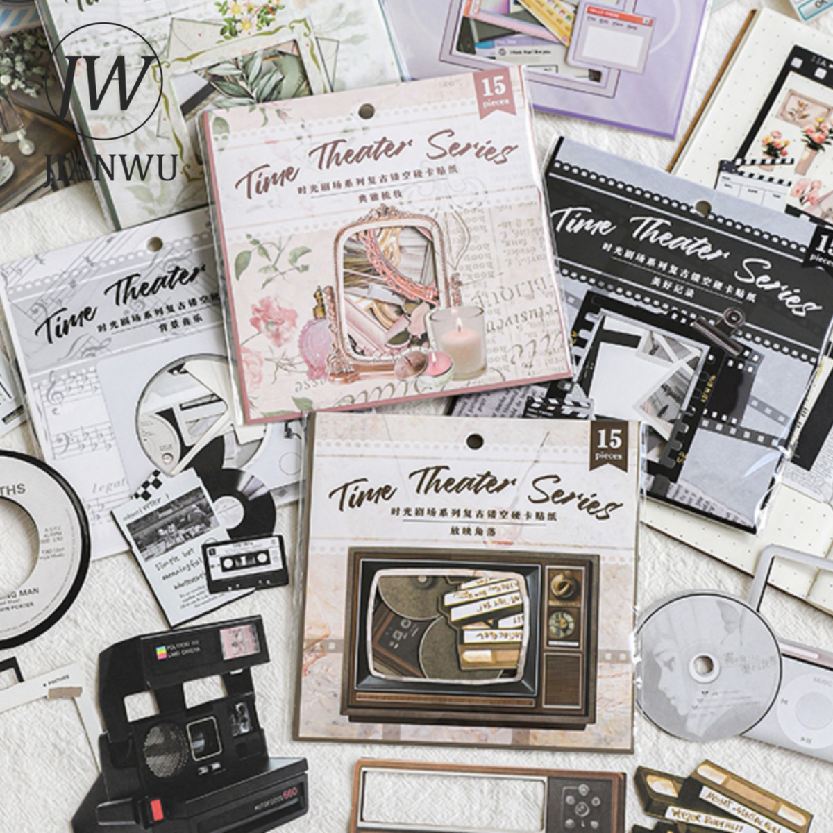 JIANWU Time Theater Series Vintage Hollow Border Material Collage Sticker Creative DIY Journal Scrapbooking Stationery