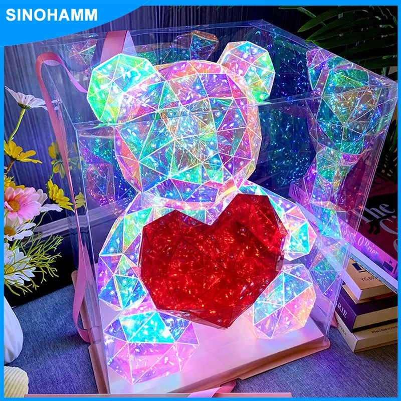 30cm Teddy lalka miś lampa prezentowa kolorowa błyszcząca romantyczna niespodzianka prezent LED światło dziewczyny urodziny walentynki dekoracja sypialni