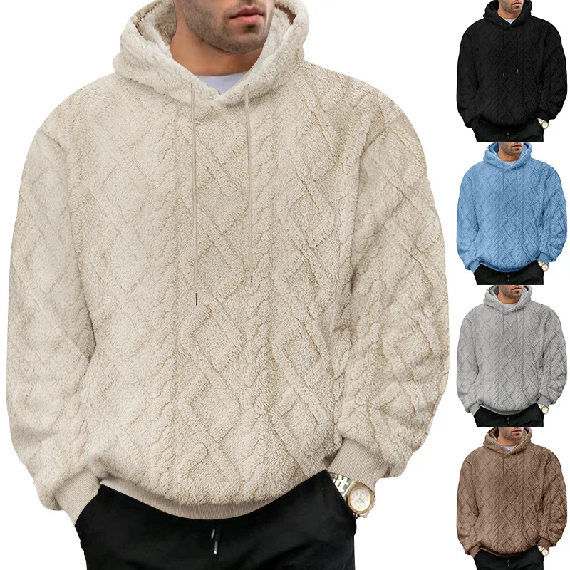 Outono e inverno lazer masculino high street jacquard dupla face veludo com capuz tendência esportiva pulôver jaqueta
