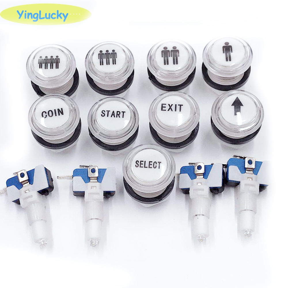 30mm Arcade Round 12V LED Button colorful Push button with 1P, 2P, Coin, Start, pause, exit, select, sticker button