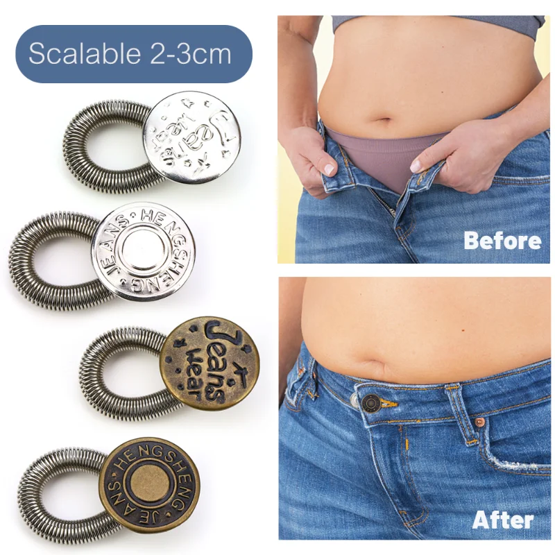 Extensor de botones de Metal para pantalones vaqueros, botones de costura gratis, extensores de cintura retráctiles ajustables, botón expansor de cintura