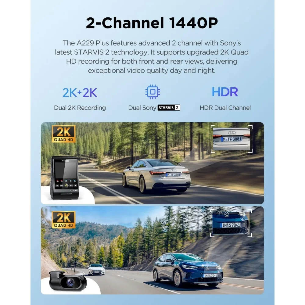 A229 Plus Dash Cam Front and Rear, Dual STARVIS 2 Sensors, 2 Channel HDR, , Support 512GB Max, Voice Control, Ultra-Precise GPS