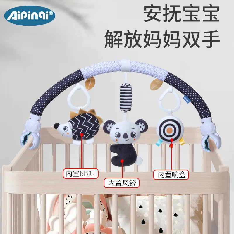 Cochecito de bebé para bebé, arco de juguete, barra de juegos, diversión para recién nacidos, actividad sensorial ajustable para bollos y asiento seguro para coche, juguetes colgantes para cama